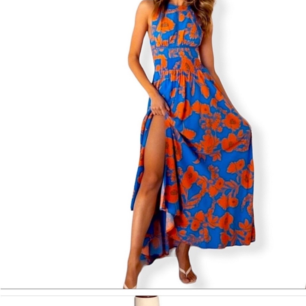 Beautiful NWT Blue/Orange Floor length dress